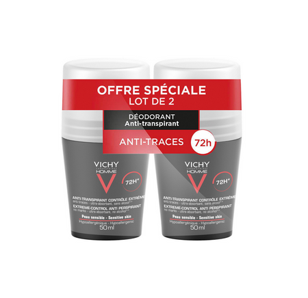 Vichy Homme Dezodorant Kulka Antypersperspirant 72 h, Duopak 2 x 50ml 