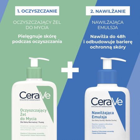 CeraVe Emulsja Nawilżająca + Oczyszczający żel do mycia, 2x473ml