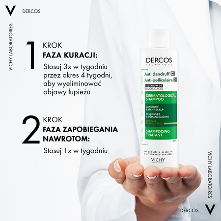 VICHY DERCOS Szampon przeciwłupieżowy - Włosy suche, 200 ml