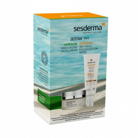 Sesderma Zestaw Repaskin Dry Touch Fotoprotektor do twarzy SPF50 + Hidraloe nawilżający Krem do twarzy, 50ml+50ml