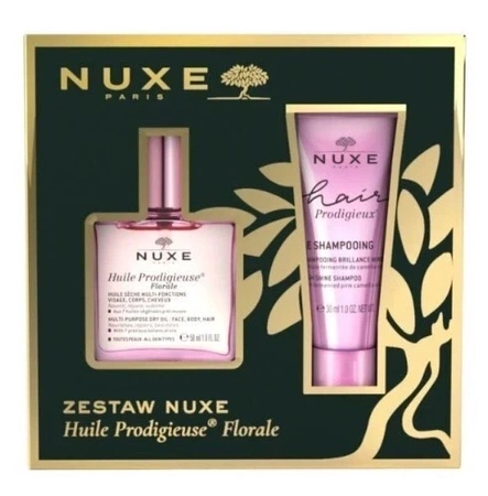 Nuxe Zestaw  Huile Prodigieuse® Florale Suchy olejek pielęgnacyjny o kwiatowym zapachu, 50 ml +  Hair Prodigieux Szampon wygładzający,30ml 