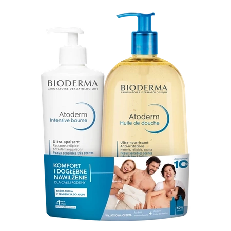 BIODERMA ATODERM INTENSIVE Zestaw Balsam, 500 ml + Olejek pod prysznic,1l