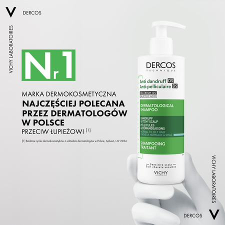 VICHY DERCOS Szampon przeciwłupieżowy - Włosy normalne i przetłuszczające się, 390 ml
