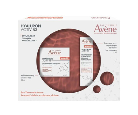 Avene Hyaluron Activ B3 Zestaw Krem na noc + Krem pod oczy, (40+15) ml