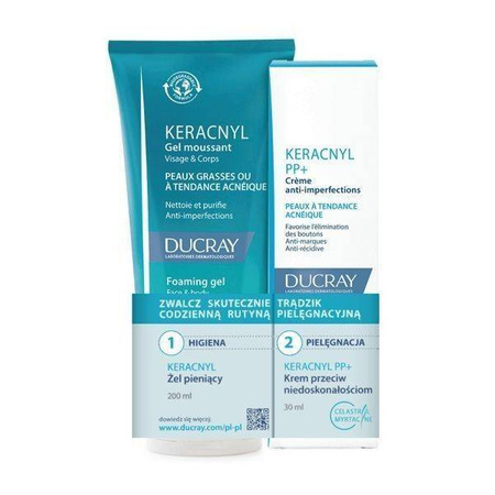 DUCRAY KERACNYL Krem PP+,  30 ml + Żel oczyszczający, 200ml