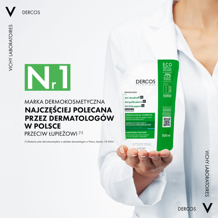 VICHY DERCOS DS Szampon Przeciwłupieżowy Włosy normalne i przetłuszczające REFILL, 500ml