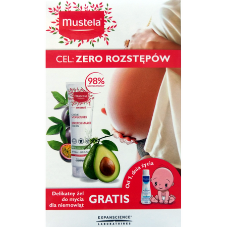 Mustela Maternite Krem na rozstępy,150 ml + Delikatny Żel do mycia, 200 ml