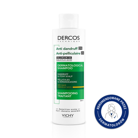 VICHY DERCOS Szampon przeciwłupieżowy - Włosy suche, 200 ml