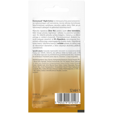 L'biotica Dermomask Night Active Złote Nici - Maseczka naprawcza, 12 ml