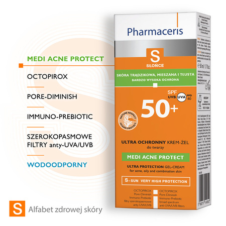 PHARMACERIS S Ochronny Krem- żel SPF50+ dla skóry trądzikowej, mieszanej i tłustej, 50ml