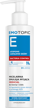 EMOTOPIC BACTERIA CONTROL Micelarna emulsja myjąca MEDICAL do twarzy i ciala, 190ml