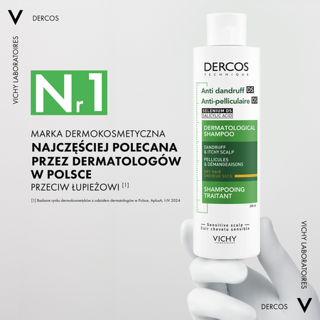 VICHY DERCOS Szampon przeciwłupieżowy - Włosy suche, 200 ml