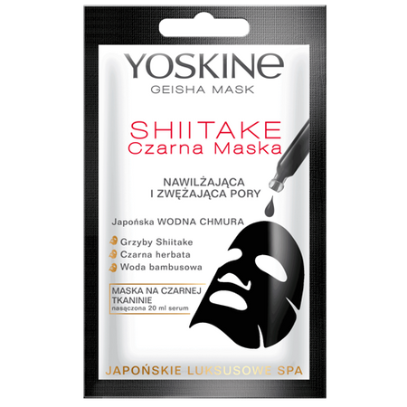 YOSKINE GEISHA MASK Czarna Maska Shiitake Nawilżająca i zwężające pory, 1 sztuka