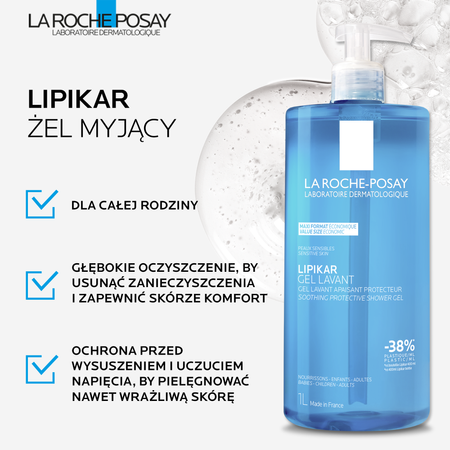 LA ROCHE-POSAY LIPIKAR Żel myjący, 1l