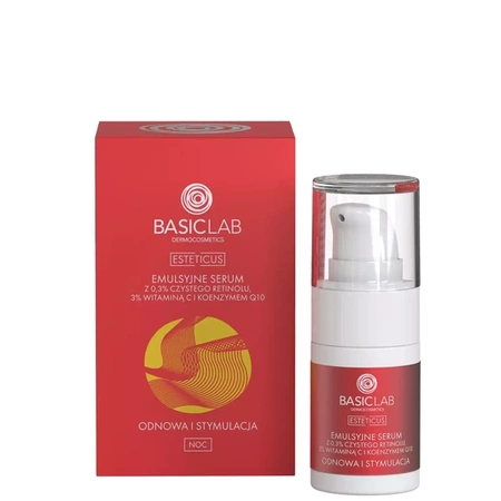 BasicLab Emulsyjne serum z 0,3% czystego retinolu, 3% witaminą C i koenzymem Q10 odnowa i stymulacja 15ml