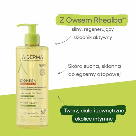 A-Derma Exomega Control – Olejek pod prysznic przeciw drapaniu, 500 ml