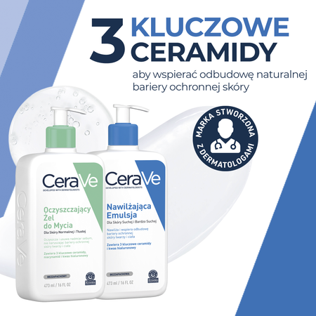 CeraVe Emulsja Nawilżająca + Oczyszczający żel do mycia, 2x473ml