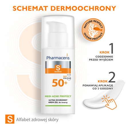PHARMACERIS S Ochronny Krem- żel SPF50+ dla skóry trądzikowej, mieszanej i tłustej, 50ml