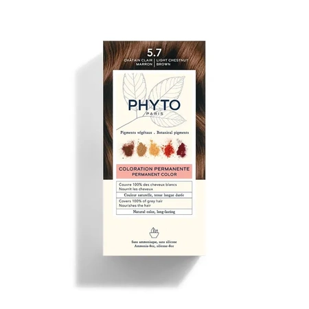 PHYTO COLOR No 5.7 Jasny Kasztanowy Brąz Farba do włosów, ( 50 ml+ 50 ml +12 ml)