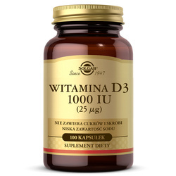 SOLGAR Naturalna witamina D3 25 µg 1000 IU, 100 kapsułek, data ważności 06/25