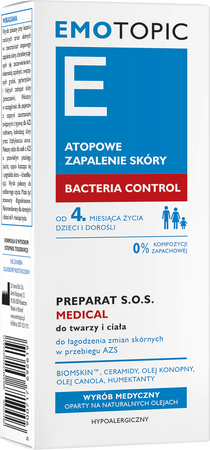 EMOTOPIC BACTERIA CONTROL Preparat S.O.S. MEDICAL do twarzy i ciała , 30ml