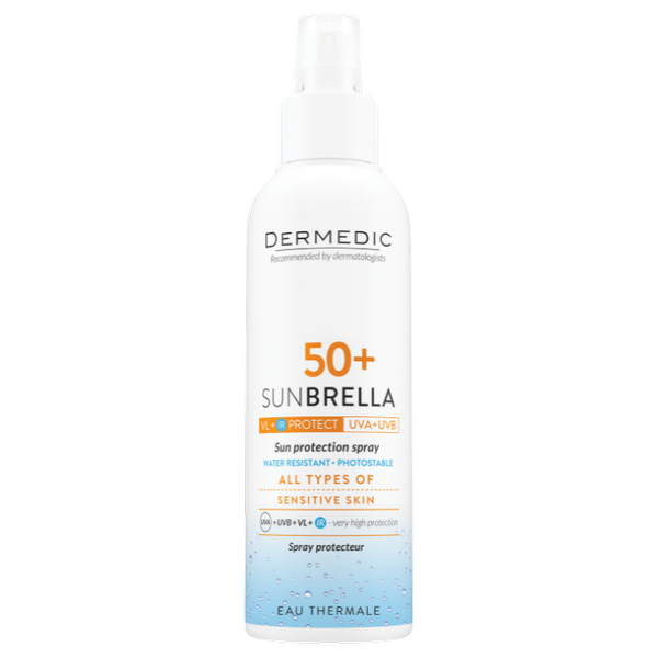 DERMEDIC SUNBRELLA Mleczko ochronne w sprayu SPF 50+ UVA + UVB + VL + IR, 150 ml 