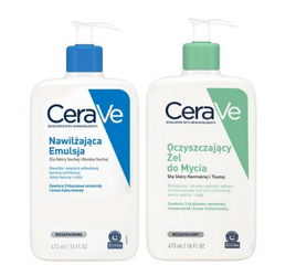 CeraVe Emulsja Nawilżająca + Oczyszczający żel do mycia, 2x473ml