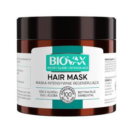 BIOVAX Maseczka do włosów słabych ze skłonnością do wypadania, 250 ml 