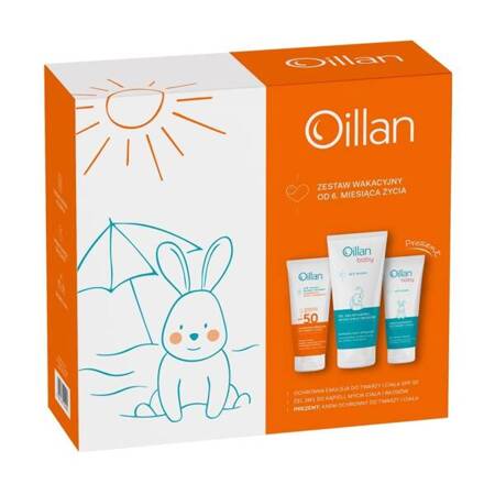 Oillan Ochronna emulsja z filtrem SPF50, 100ml + Żel 3w1 do mycia, 200ml + Krem ,75ml